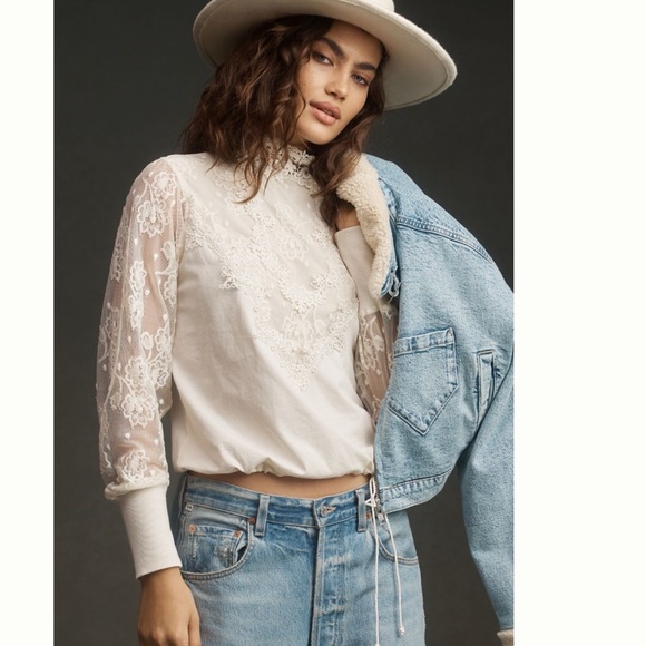 NWT Anthropologie Tiny Oriana Long-Sleeve Lace Top 1X - Picture 7 of 16